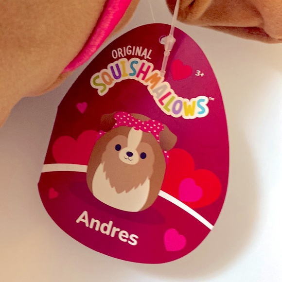 NWT Squishmallows 12” Valentines Andres the Sheltie Dog with Heart Bandana. - Picture 2 of 4